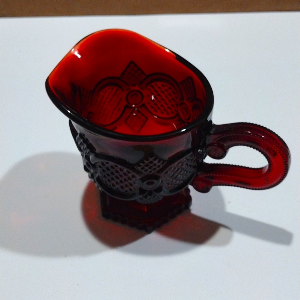 Vintage, Avon Classic And Chic Cape cod 1970 Rare Find ruby red glass creamer.